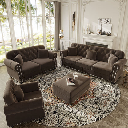 Upholstered Sofa Set With Nailhead Trim And Rolled Armrests, Includes Pillows Home Essentials