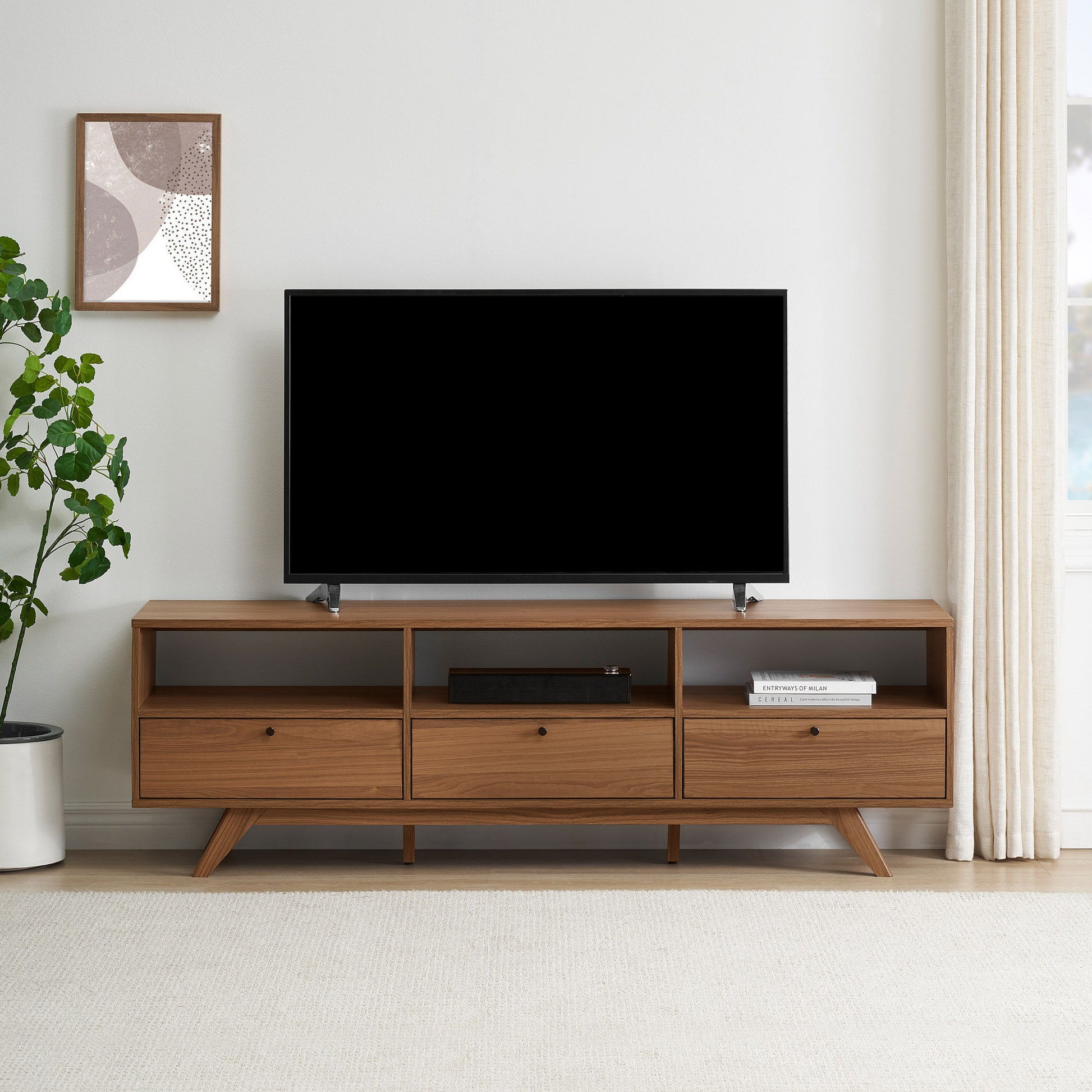Modern Scandi 3 Door Low Profile TV Stand For TVs Up To 80" Walker Edison