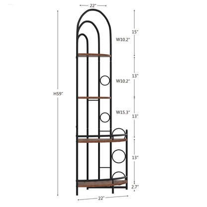 4 Tier Corner Bookshelf, Modern Style, Plant Stand With Metal Frame - Antique Brown / Black