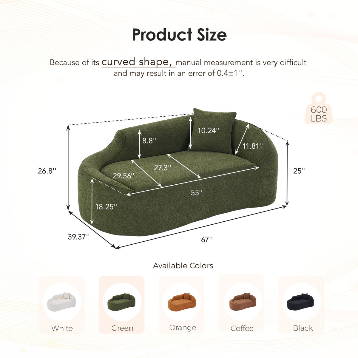 Compression Curved Chaise Longue Chair Indoor Loveseat Sofa Bed With Deep Seat And Pillow - Green Home Essentials