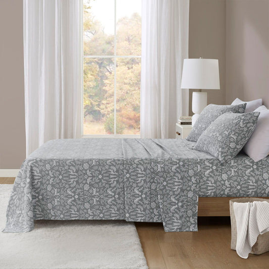 Oversized Flannel - 4 Piece Full Sheet Set - Sage Winter Fauna Beautyrest