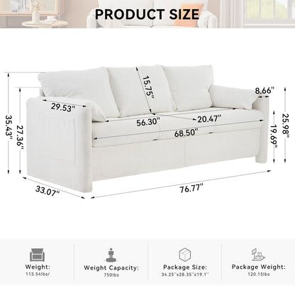 Modern 3 Seater Sofa Chenille Couch Plush Triple Seater Sofa With High Density Foam Cushions, Deep Seat Living Room Couch For Family Room, Apartment & Home Theater - Ivory White Home Essentials