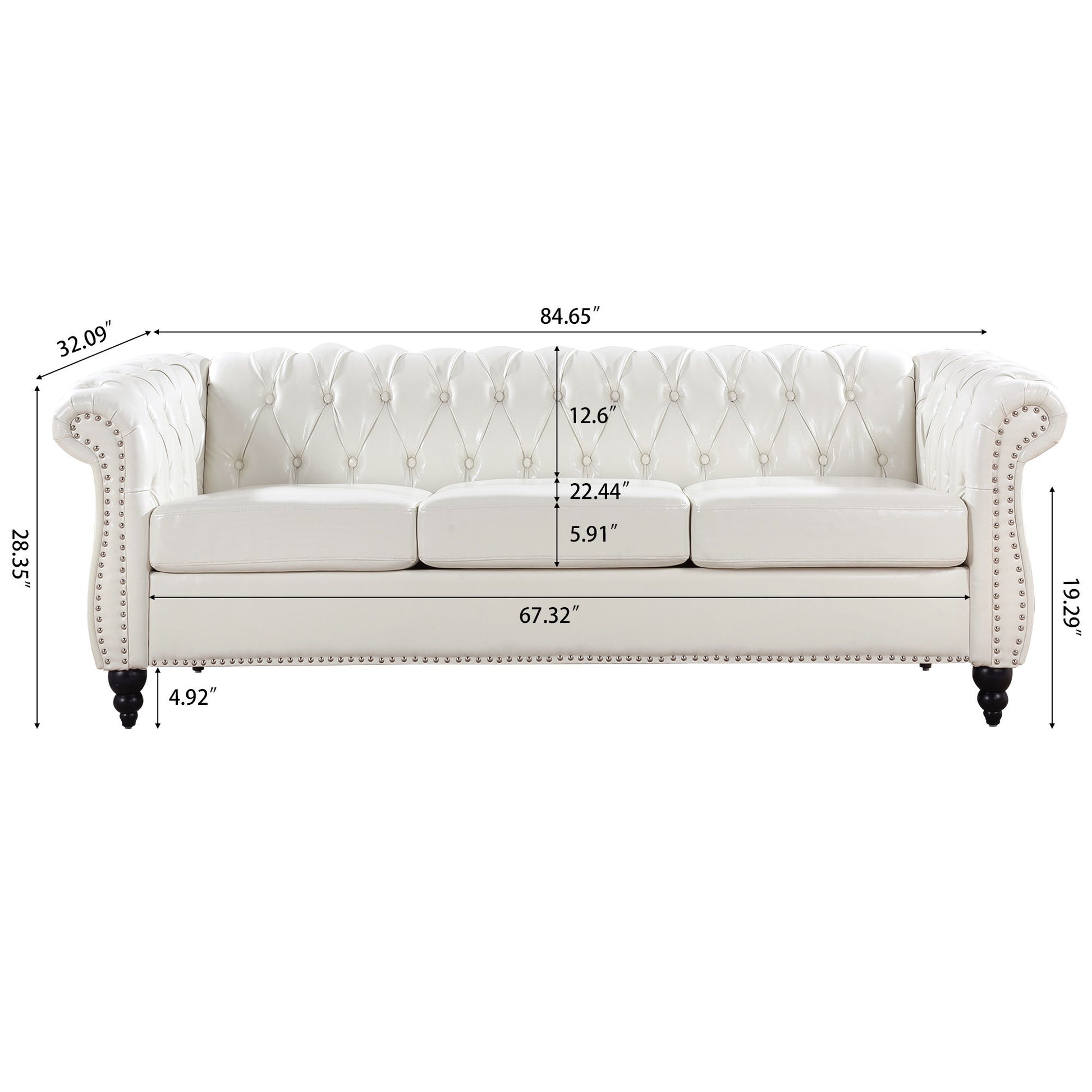 Rolled Arm Chesterfield 3 Seater Sofa Home Essentials