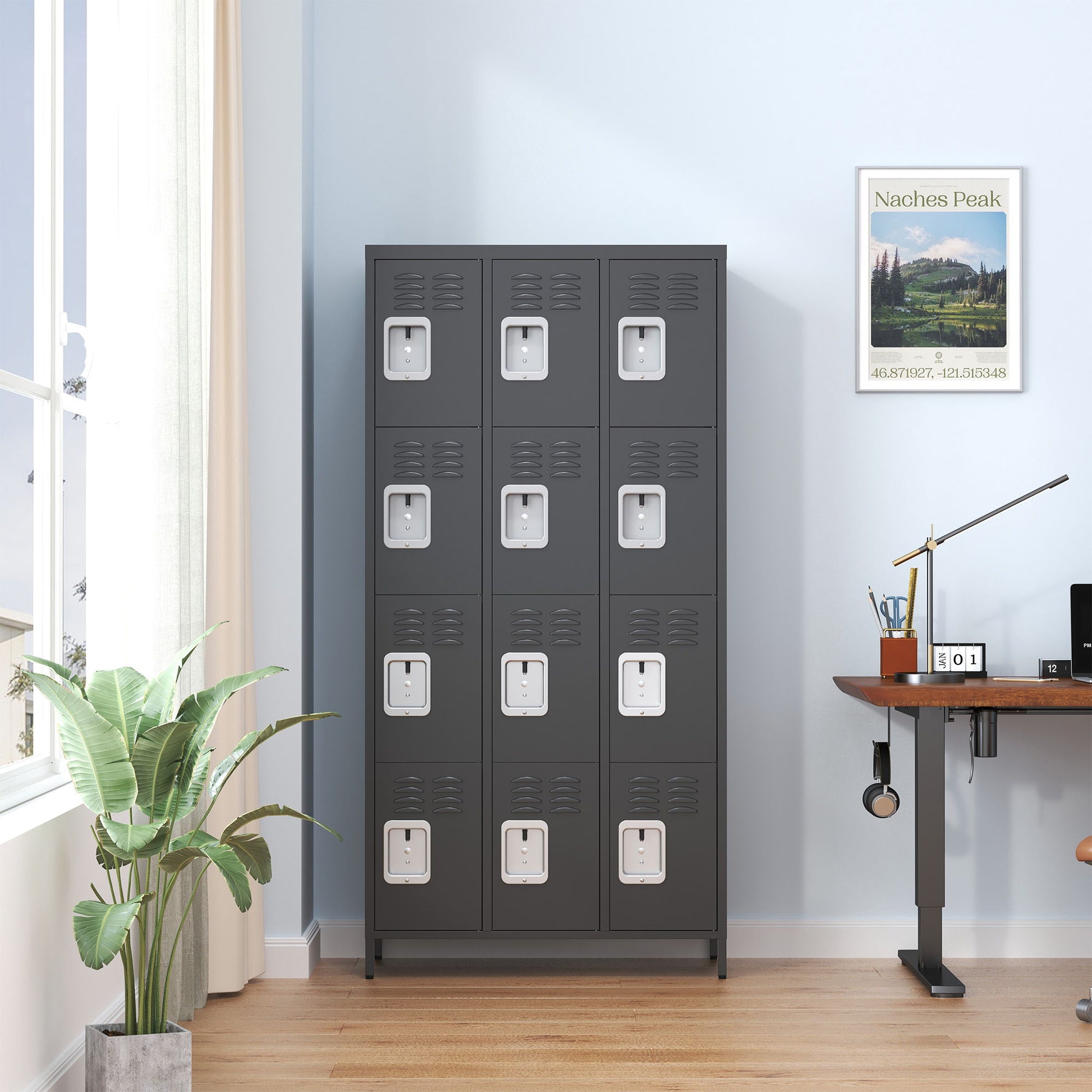 12 Door Lockers With Lock For Secure Storage - Black Home Essentials