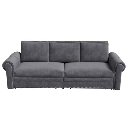 Pull Out Sofa Bed 3 In 1 Velvet Convertible Sleeper Sofa With Nailhead Trim & Rolled Arm, Multi Functional