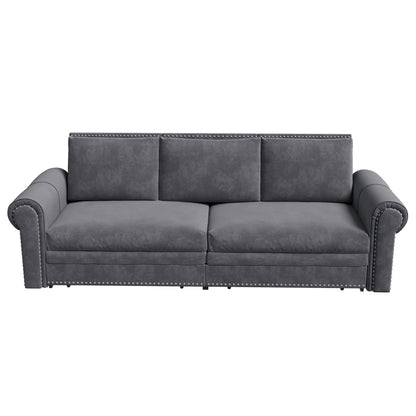3 In 1 Convertible Sleeper Sofa With Nailhead Trim & Rolled Arm Home Essentials