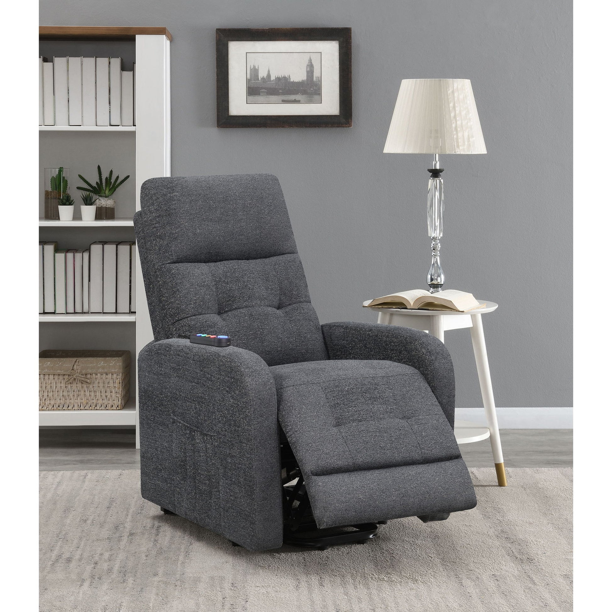 Lyle - Upholstered Power Massage Chair With Heat And Remote Control - Charcoal Furniture Max