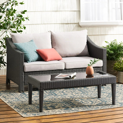 Contemporary Antibes Loveseat & Table Set Outdoor - Gray Noble House