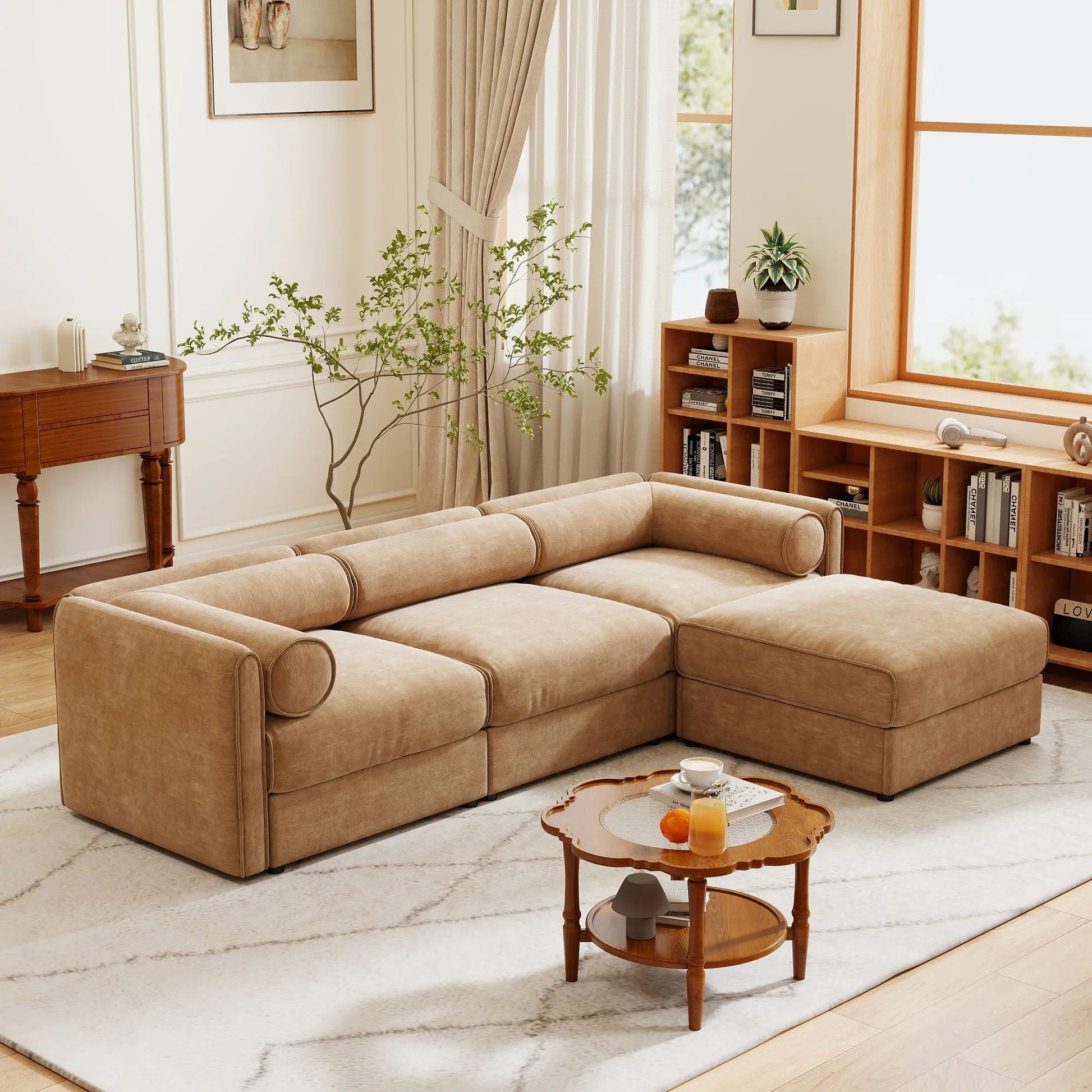 Contemporary Elegant White Chenille Sofa With Storage And Ottoman Home Essentials