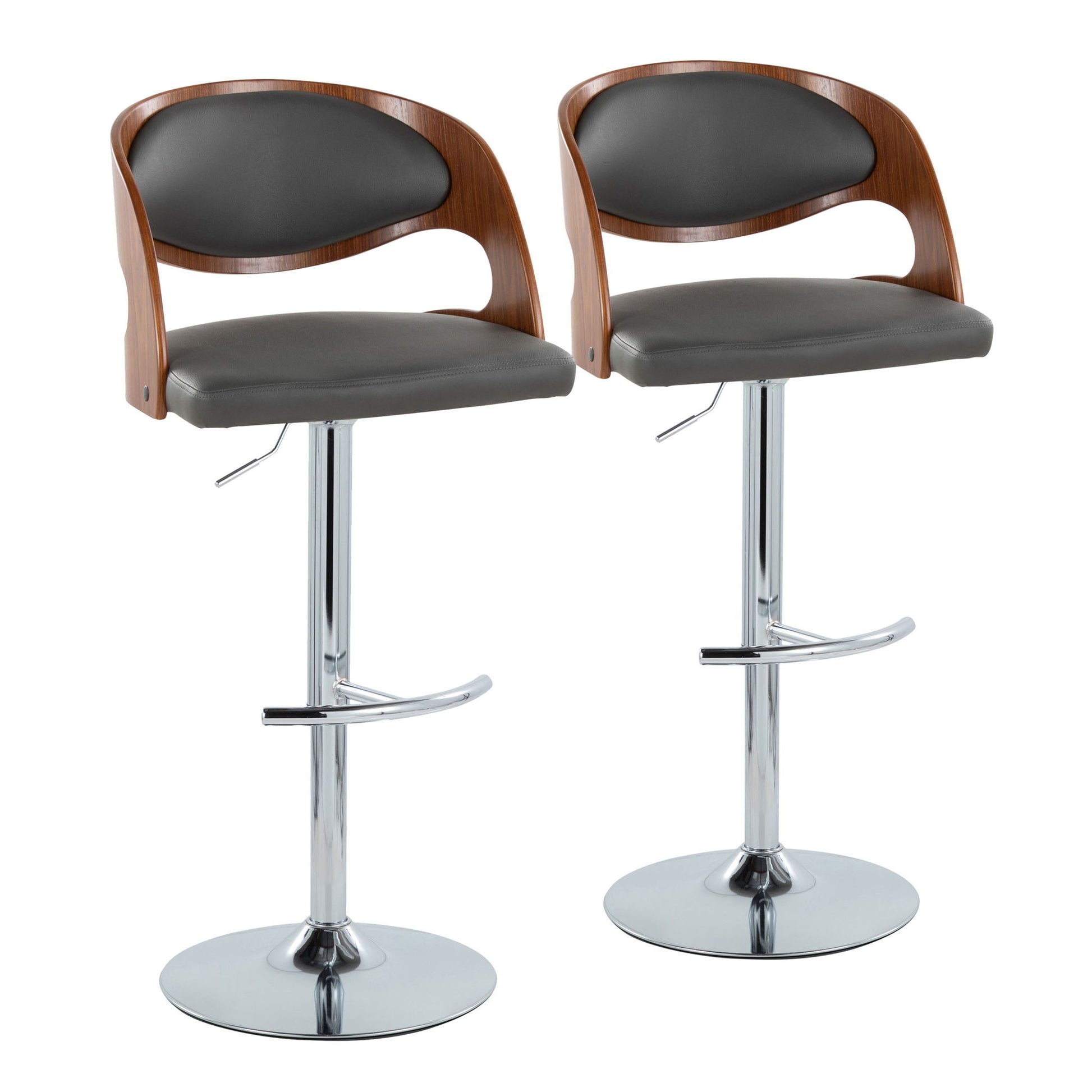 Pino - Mid Century Modern Adjustable Barstool & Swivel With Rounded T Footrest (Set of 2) Lumi Source