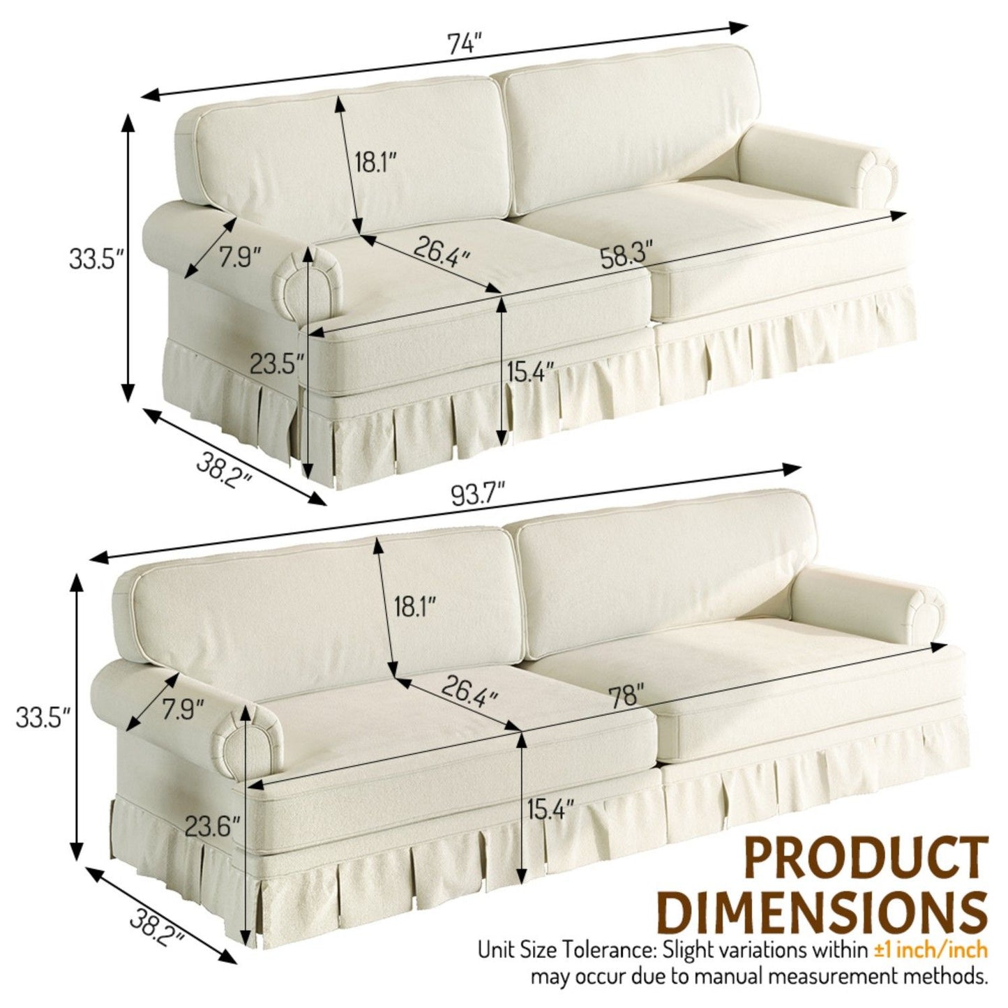 Luxuriously Comfortable Cloud Couch With Elegant Rolled Arms & Pleated Skirt Design Home Essentials