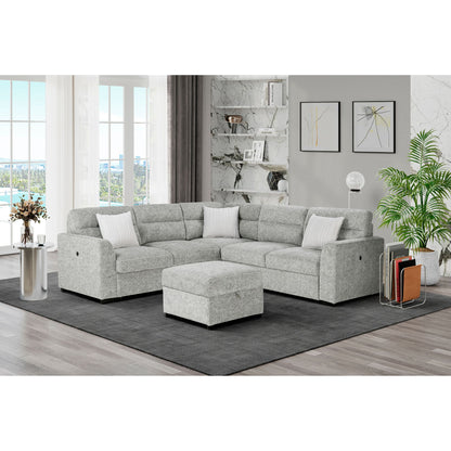 Emiliano - Sectional Sofa With 3 Pillows And Storage Ottoman - Nickel Global Furniture USA