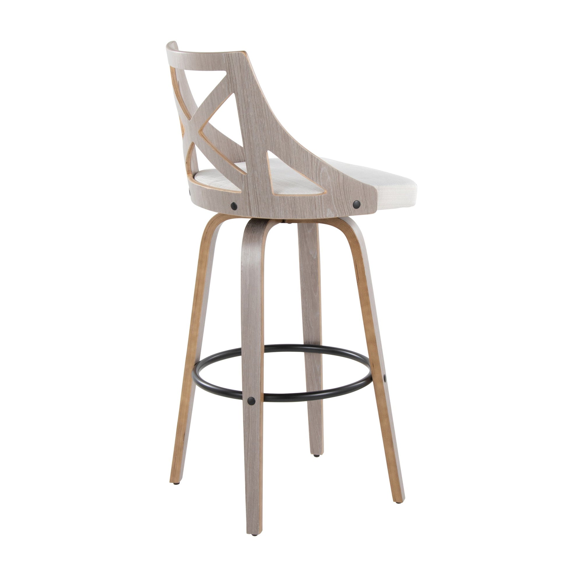 Charlotte - Farmhouse Fixed Height Barstool With Swivel & Round Footrest (Set of 2) - Light Gray / Cream Lumi Source
