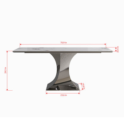 Modern Rectangular Dining Table For 6 - 8, Plated Hourglass Base Home Essentials