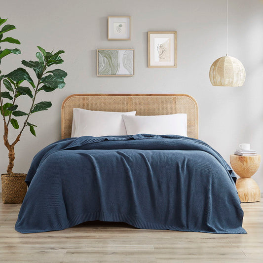 Bree Knit Blanket - Indigo INK+IVY