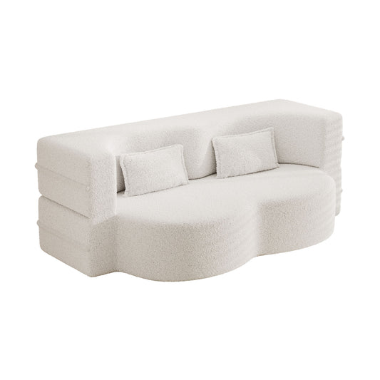 Modern Floor Sofa, With 2 Pillows, Convertible Teddy Fabric Foam Filled Bed Home Essentials