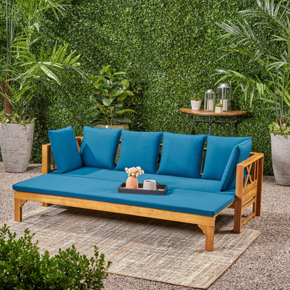 Outdoor Daybed With X-Shaped Panel Backrest And Armrests - Teak Noble House