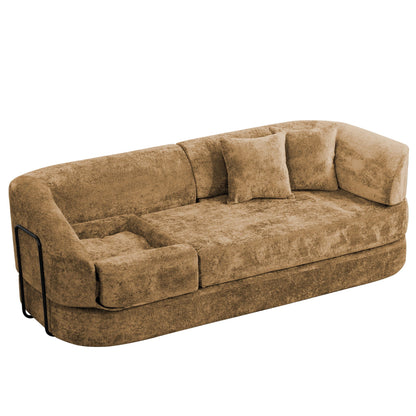 3 Seater Sofa With Built In Pet Bed Nook, Curved Design And 2 Throw Pillows Home Essentials