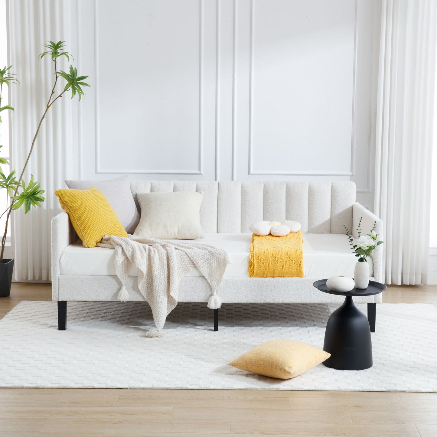 Elena - Boucle Upholstered Daybed, Ribbed Tufted Backrest House & Home Furniture