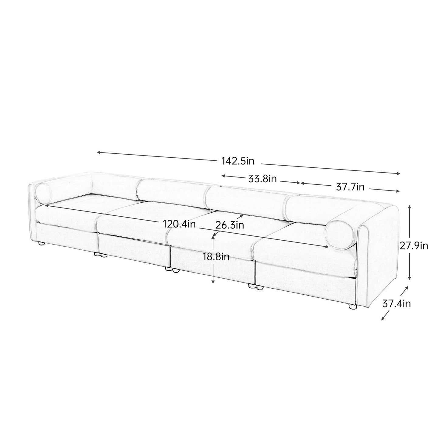 Stylish Chenille Sofa With Storage Seat And Cylindrical Backrest Home Essentials