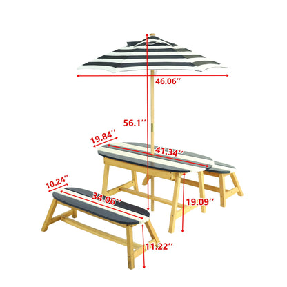 Naturally Playful Kids Picnic Table With Umbrella, Indoor / Outdoor Fun - Blue / White Stripes Home Essentials