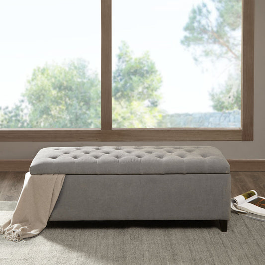 Shandra - Tufted Top Storage Bench - Gray