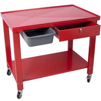 Transmission Teardown Work Station 1 / 2 Ton Capacity Sloping Drain Table Locking Drawer Removable Drain Basin Full-Width Lower Shelf Four 4" Caster Wheels Daily Nest
