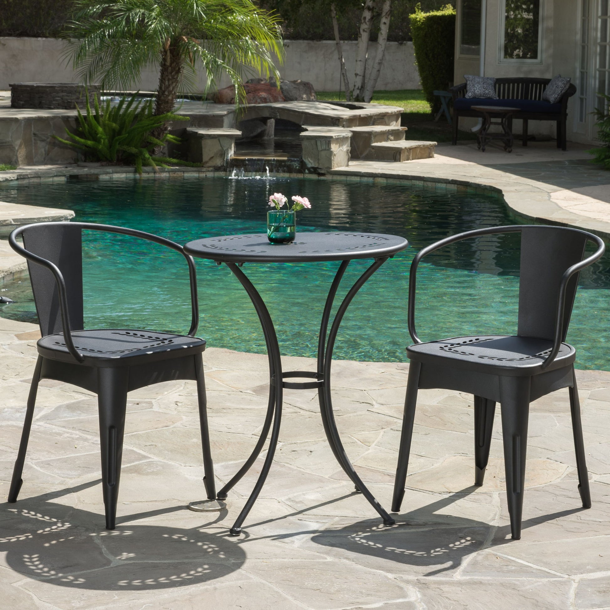 Ambrosia - 3 Piece Bistro Set With Leaf Motifs Top And Seat Noble House